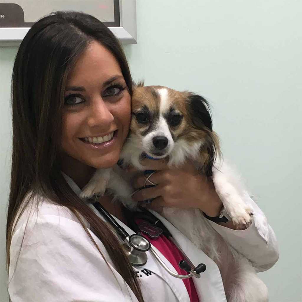 Dr. Stacey West Riff a Veterinarian in Boca Raton with a dog.